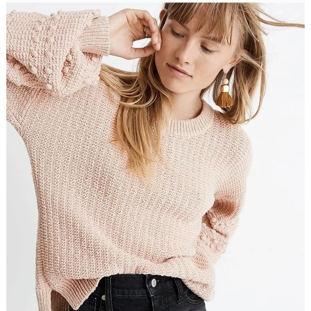 Madewell Sweater Womens Small Tan Avalon Bobble Sleeve Chunky Knit Boho Cozy